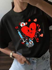 Valentines Day Nurse Heart Funny Nursing Scrub Top RN Women T-Shirt