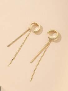 1 对锆石 C 形流苏耳夹，时尚简约耳环，适合无耳洞人士