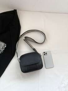 迷你时尚简约 PU 拉链便携式女士单肩包，休闲斜挎包，配有可调节肩带，适合购物、工作、礼物、户外 - 黑色 - 查看 3