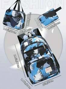 Set de Mochila Combo 3 en 1 Camuflaje Varios Compartimentos Escuela o Oficina - Azul - Ver 2