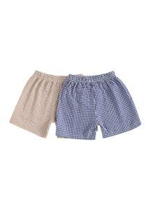2Pcs Lot Baby Boys Girls Shorts Set Summer Elastic Waist Plaid Print Loose Fit Shorts Bottoms