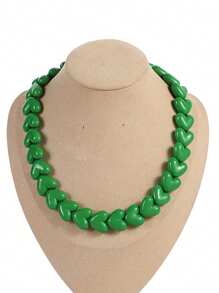 1pc Bohemian Style Acrylic Geometric Plastic Resin Heart-Shaped Knotted Beaded Necklace, Suitable For Holidays And Daily Wear - Heart Bead Necklace - View 10