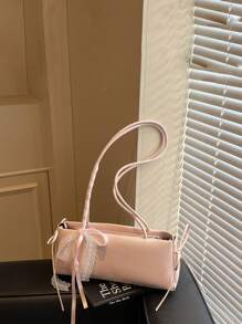 粉色 PU 材质蕾丝领带蝴蝶结装饰浪漫韩版女童芭蕾风格保龄球包简约时尚女士手提包 Y2K 甜美酷辣妹风格女士单肩包侧面 PU 蝴蝶结装饰拉链开合内侧可放手机卡包等适合外出度假日常旅游购物主题派对聚会等用途 - 粉色 - 查看 4