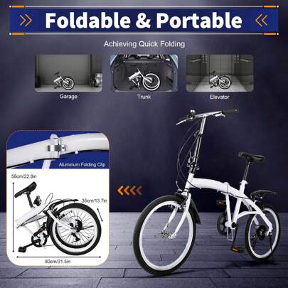 20" Folding Bike Adults Bicycle Lightweight Alloy Bicycle Folding City Bike Folding Folding Bike Commuter Bicycle 6 Speed For Men Women Bicycle