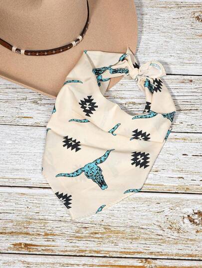 1 件女士时尚波西米亚风格公牛头印花头带，100% 涤纶，西部公牛头印花围巾头巾，透气颈巾，防晒配件头巾头巾发巾，头巾秋冬发带发饰女士度假装女士