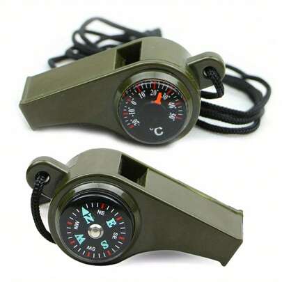 3-In-1 Emergency Survival Whistle With Compass & Thermometer - Perfect For Camping, Hiking, Outdoor Adventure, Referee And Cheerleaders