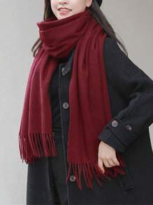 1st Vrouwen Lente Herfst Fringe Kasjmier Sjaal, Effen Kleur Sjaal Wrap Dubbel Gebruik Dik, Warm & Veelzijdig Voor Airconditioning Kamer