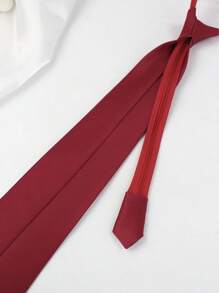 1pc Red Or Black 45cm Long Zipper Tie, Pre-Tied Necktie For Men, Business Formal Wear Suitable For Office, Students, Security Guards, Convenient Tie For Business, Professional Parties And Gatherings - Claret - View 2