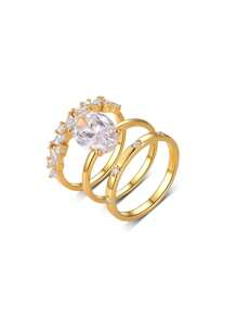 3pcs/Set Luxury Elegant S925 Sterling Silver Oval Cubic Zirconia Ring Set, Suitable For Women Wedding Engagement Party Daily Wear Anniversary Holiday Gift