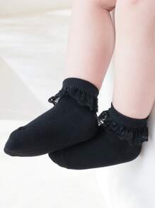 1 Pair Baby Girls Soft Comfortable Lace Trim Princess Socks, Breathable Mesh Thin Stylish Socks, Versatile For Daily Wear, Spring/Summer