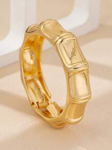 3 件/1 套简约几何波浪竹节形不对称金属手镯套装，适合女性，厚哑光金属和锌合金材质 - 明亮 - 查看 5