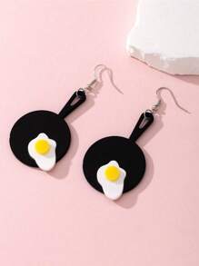 1 Pair Novel Fried Egg & Frying Pan Design Women's Stud Earrings - Multicolor - View 2