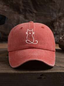 1pc Unisex Outdoor Casual Black Multicolor Fashion Cat Print Adjustable Size Soft Washed Baseball Cap, Suitable For Daily Matching - A - View 8