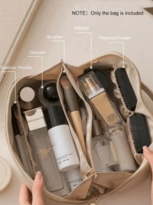 1 Peça Bolsa de Maquiagem Impermeável de Couro PU, Organizador de Cosméticos, Bolsa de Toucador Portátil, Nécessaire Impermeável de Couro PU para Produtos de Skincare, Bolsa de Maquiagem de Grande Capacidade com Dupla Camada, Organizador de Maquiagem, Acessórios de Banheiro Volta às Aulas
