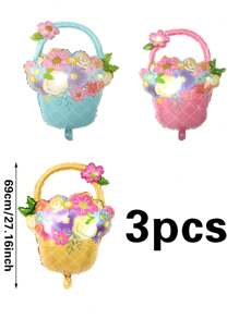 3 quả bóng bay hình giỏ hoa, màu hồng, vàng, xanh, trang trí tiệc Ngày của Mẹ - Nhiều màu - Xem 5