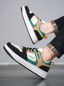 Men's Fashionable Colorblock Letter Lace-Up Low-Top Thick Sole Sneakers, & Personalized For Youth Outdoor Lightweight Comfortable Casual Skate Shoes