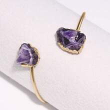 1 pieza Brazalete asimétrico de amatista natural ajustable para mujeres, con tarjeta de bendición como regalo