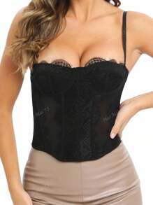 1pc Lace Bustier Corset Tops For Women Sexy Going Out Party Club Top With Buckle