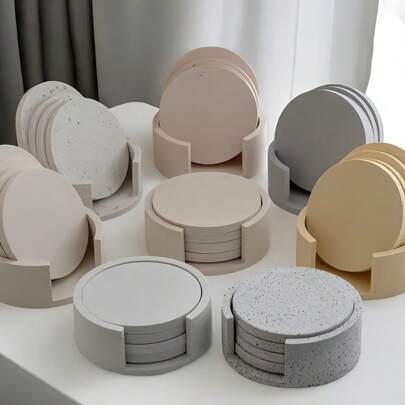 5 件圆形硅胶杯垫模具套装，DIY 树脂杯垫硅胶模具，简易手工工艺品