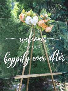White Removable PVC Wall Sticker, Glass Decor Sticker, Welcome To Our Happoly Ever After Sticker For Wedding Decoration - White - View 2