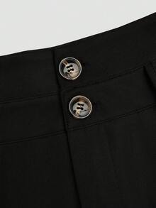 Women's Casual Solid Color Wide Leg Pants - Black - View 4