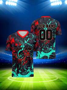 2025 Summer & Autumn Custom Your Own Jersey, Breathable Quick-Dry 210g Spring/Summer Unisex Sports Team Club Training V-Neck Football Shirt With Front & Back Printed Name, Number, Logo, Comfortable Fit For Daily, Casual, Party - Multicolor - View 1