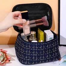 1 Large Capacity Travel Makeup Storage Bag, Stylish Portable Hand Held Toiletries Storage Bag, Made Of Polyester Material, With Double-Layer Zipper Compartments, Suitable For Home And Outdoor Travel Bags Summer Travel, Vacation