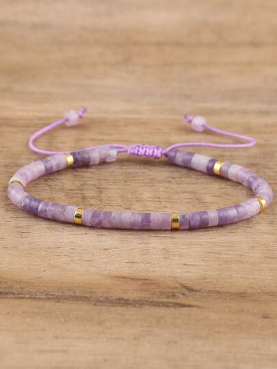 1pc Natural Stone Turquoise Beaded Woven Adjustable Bracelet, Gift For Women