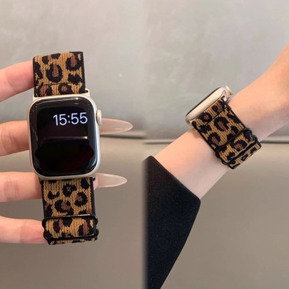 Elegante correa de nailon con estampado de leopardo compatible con Series 9/8/7/6/5/4/3/2/SE, compatible con 38/40/41mm y 42/44/45/49mm - Accesorio de pulsera de smartwatch con broche de