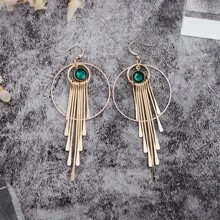 Boucles d'oreilles pendantes rondes doubles avec pierres précieuses synthétiques Boho longues, style vintage pour un port quotidien et un cadeau de fête pour femmes