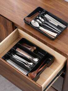 1 Pc Silverware Drawer Organizer, Small Drawer Kitchen Utensil Storage Box, Fork Spoon Cutlery & Tableware Organizer Tray, Japanese Style Cabinet Organizer With Separated Compartments For Chopsticks Knives & Forks, Back To School Supplies - Multicolor - View 9