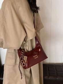 2025 Primavera/Verão Nova Bolsa Retro Vinho Tinto Crossbody, Bolsa de Ombro, Bolsa de Negócios Feminina Casual Moda Diária Bolsa de Viagem, Adequada para Trabalho, Compras, Namoro, Viagem, Com Decoração