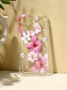 Pink Flower Floral Print Clear Case Compatible With IPhone