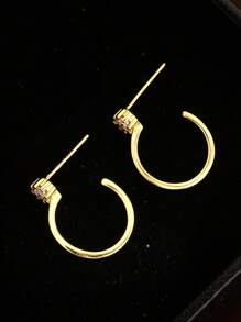 1 Pair S925 Sterling Silver Geometric Circle Rhinestone Earrings, Unique Design Chic Earrings, Daily Wear Gift For Her, Friends - Gold - View 5