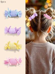 4 件装甜美糖果发夹，适合女孩，布艺糖果蝴蝶结装饰鳄鱼夹发夹，可爱发饰，适合女孩的礼物