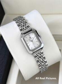 Pablo Raez 1 件银色优雅女士手表矩形复古 IPS 奢华 IPS 镀层女士正装手表不锈钢方形表壳顶级全新 AAA 设计石英复古手表商务梦幻女士时尚白色表盘带真条刻度 - 銀色 - 查看 10