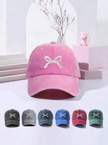 1pc Vintage Washed Embroidered Bow Baseball Cap, Fashion & Graceful Sun Hat For Women Outdoor