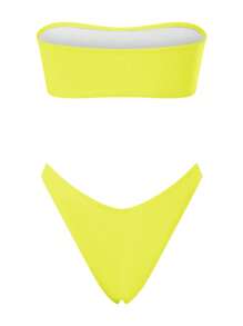 Womens Bikini Swimsuits Skull Letter Pattern Tube Tops With Thong 2 Pcs Set Stylish Bikini Bathing Suit - Yellow - View 7