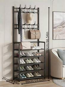 1pc Multifunctional Metal Entryway Shoe Rack With 4/5 Tiers Shoe Storage Shelves And Coat Hooks - Organize Your Entryway And Keep Your Clothes And Shoes Tidy