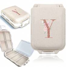 Feuchtigkeitsgeschützter Reise-Pillenorganizer mit 8 Fächern, Pillendose für Tasche/Handtasche, täglicher Pillenhalter, rosé-goldene personalisierte Buchstaben, tragbare unabhängige kleine Fach-Pillenbox, Aufbewahrungsbehälter für Medizin und Vitamine - Beige - Übersicht 22