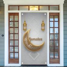 JIT 1PC 2D Door Banner 1pc, 2D Ramadan Door Cover , Id Al-Adha Gift,Eid Al-Fitr Home Decor,Home Indoor Outdoor Party Decorations Door Cover, The Perfect Eid Gift,Entrance Room Garden Courtyard Gate Decoration 35.4 X 70.9 Inch, Home Decor