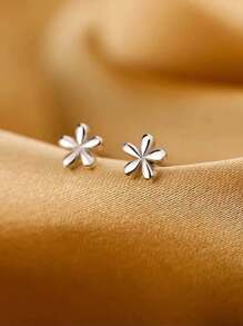 1 par de aretes minimalistas con diseño floral para mujer, moda