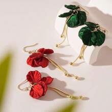 花瓣流苏耳环，2025 新款高端耳钩耳环，适合女士、婚礼和派对时尚珠宝 - 綠色 - 查看 3