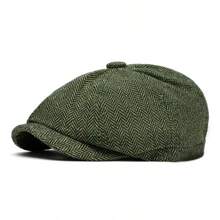 Retro British Plaid Octagonal Cap Men, Autumn/Winter Fashion Beret Cap, Korean Style Newsboy Hat
