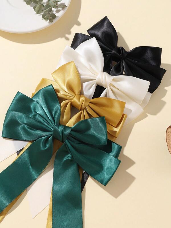 4pcs Fashion Minimalist Solid Color Bowknot Ribbon Hair Clips, Suitable For Women's Daily Wear