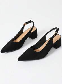 Women's Summer Chunky Heel Closed Toe Sexy Slide Sandals, New 2025 Fashion Closed Toe Backstrap Elegant Versatile Pointed Suede Black High Heels