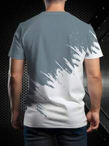 Men's Casual Short-Sleeved T-Shirt, 3D Lightning Bolt Print, Two-Tone Design, Round Neck - Machine Washable, Suitable For Summer Outdoor Activities, Versatile For Summer Casual Wear