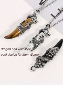 1pc Vintage Man Crystal Necklace Dragon Natural Stone Rose Quartz Black Obsidian Tiger Eye Amethyst Pendant Stainless Steel Necklaces Amulet H181 - Necklace - View 4