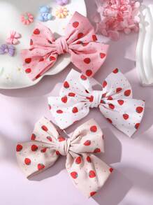 3 pièces/Set Barrettes à cheveux pour filles avec nœud en tissu imprimé fraise - Multicolore - Voir 1
