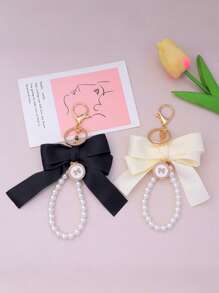 Chic Bow And Pearl Beaded Keychain Wristband, Butterfly Pendant Design, Suitable For Keys, Wallets, Mobile Phones, Fashionable Women'S Accessories With Gold Details, Bow Pearl Jewelry Buckle Pendant, Perfect Bag Pendant. - Multicolor - View 5